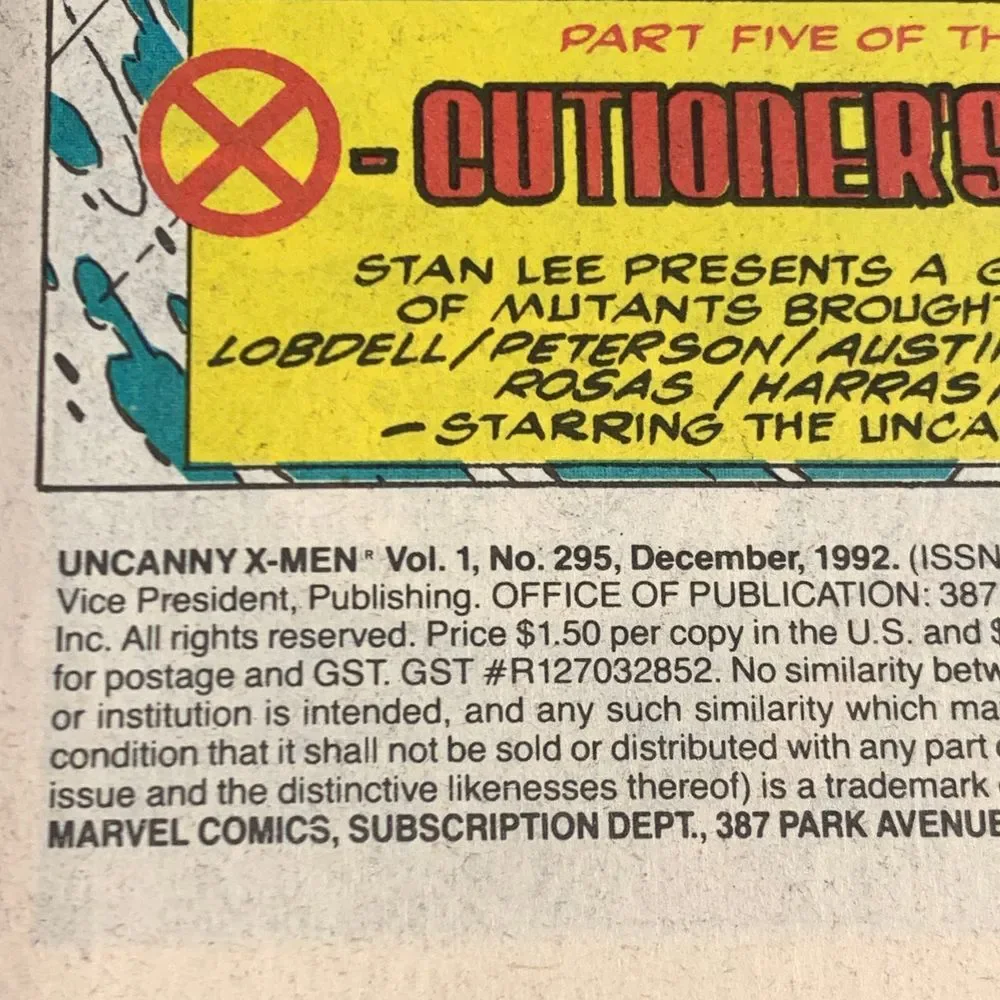 Marvel Uncanny X-Men #295‎ Comic X-Cutioner's Song Part 5 30th Anniversary 1992